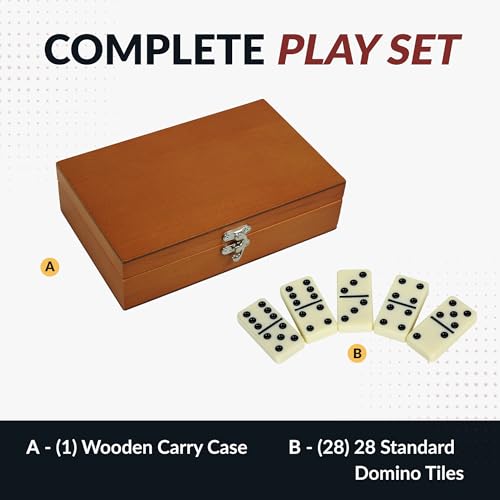 Hathaway Premium Dominos Set for Adults & Kids - with Wooden Carry Case, 28 Double-Six Ivory Dominoes with Black Pips, Felt-Lined Walnut Case & Brushed Nickel Latch – Classic Tabletop Family Games - Image 3