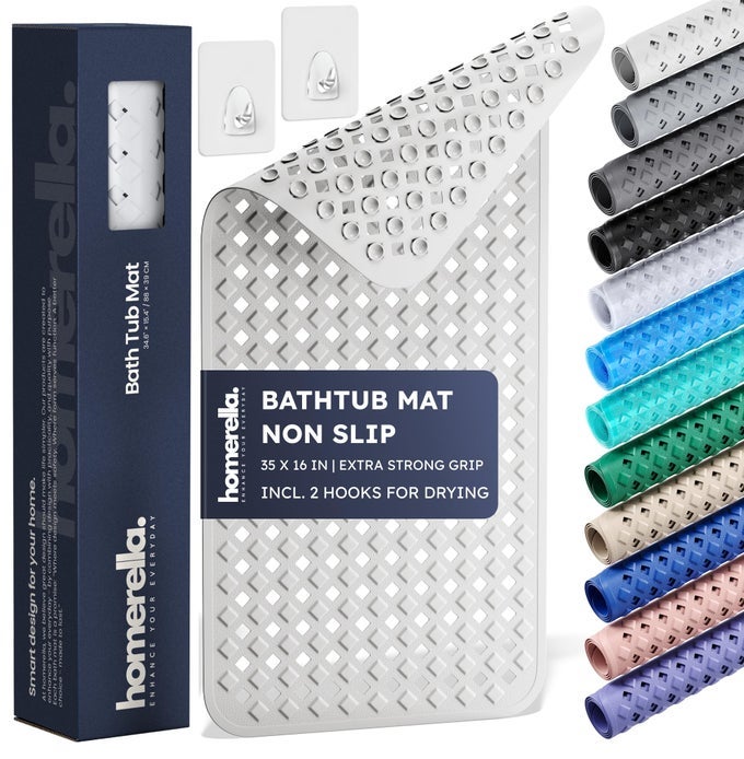 BATHTUB MAT NON SLIP 35X16 INCL HOOKS FOR DRYING EXTRA LONG 100 BPA FREE SHOWER MAT NON SLIP ANTI MOLD MACHINE WASHABLE SHOWER MATS FOR INSIDE SHOWER MILDEW RESISTANT