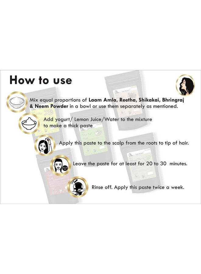 Laam Amla, Reetha, Shikakai, Bhringraj & Neem Powder| Results In One Wash | Long, Strong & Natural Hair (5X250 G) - Image 2