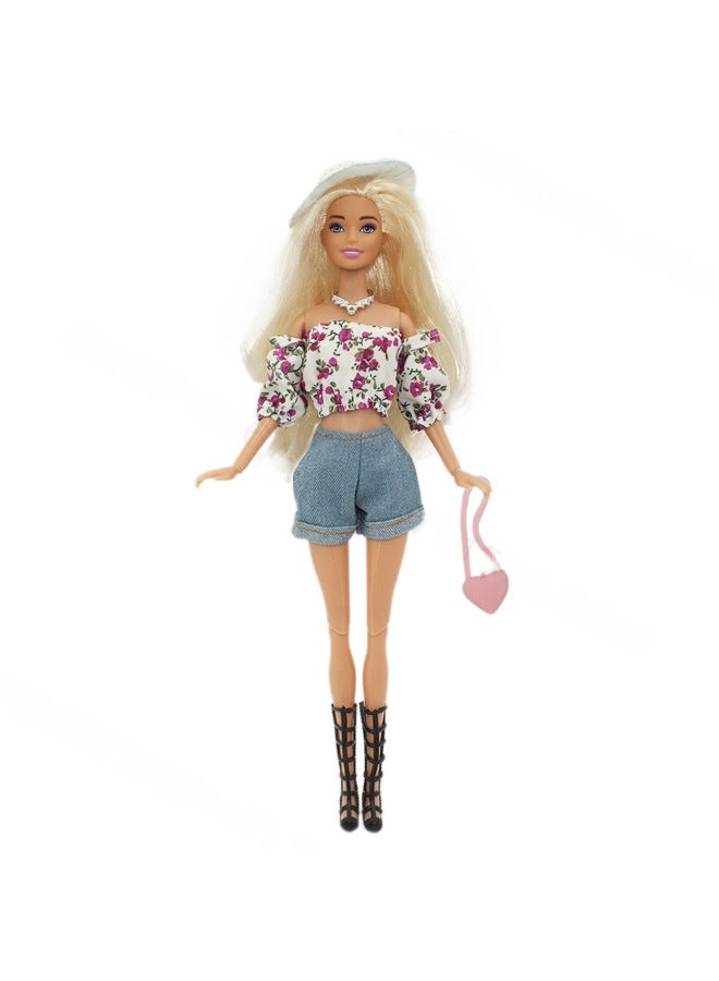 6 Points 30cm Barbie Doll Multiple Colors Available Puff Sleeve Light Mature Style Shorts Trousers Flared Pants-Color:DC 1-3 (complete Set Of Dolls)-Height:About 30cm Doll - Image 1