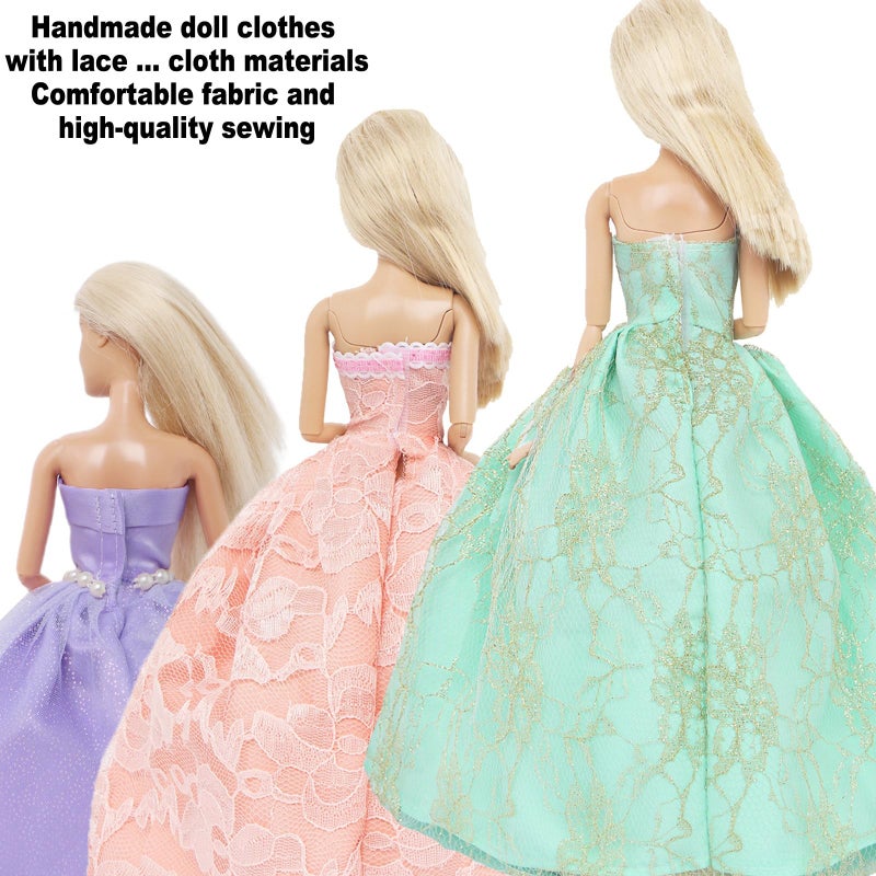 BJDBUS 17 Pcs Wedding Clothes and Accessories for 11.5 inch Doll Set, 3 Pcs Fashion Party Gown Dresses 14 pcs Shoes, Crowns, Necklaces, Handbag, Fairy Wands Accessories for Girl Doll Stuff - Image 4