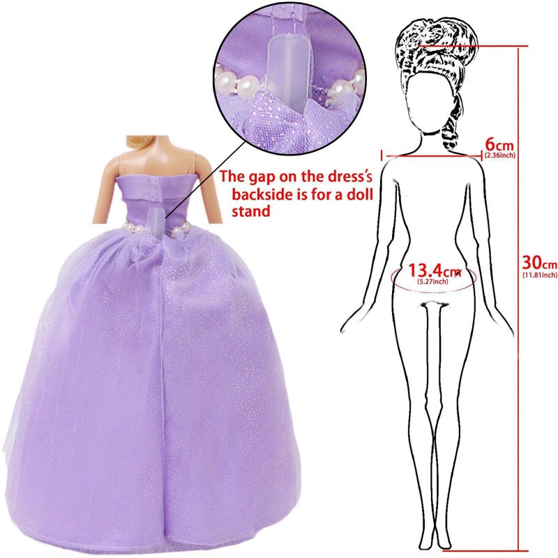 BJDBUS 17 Pcs Wedding Clothes and Accessories for 11.5 inch Doll Set, 3 Pcs Fashion Party Gown Dresses 14 pcs Shoes, Crowns, Necklaces, Handbag, Fairy Wands Accessories for Girl Doll Stuff - Image 5