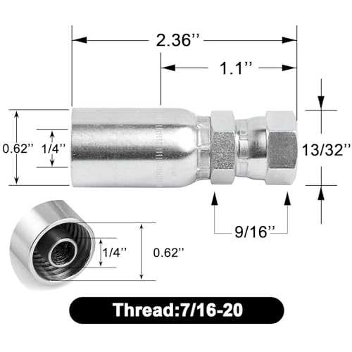 Zinger 12Pack 14 Hydraulic Hose Fittings14 inch Hose x 14 JIC 37 Female Hydraulic End Crimp Fitting Compatible with Dayco Weatherhead USeries - Image 3