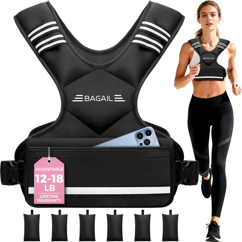 BAGAIL Adjustable Weighted Vest for Women 410lb Comfortable UNeck Rucking Vest with 6 Removable Weights Storage Pocket and Reflective Strips for Walking Jogging Weight Loss Home Workouts - Image 2