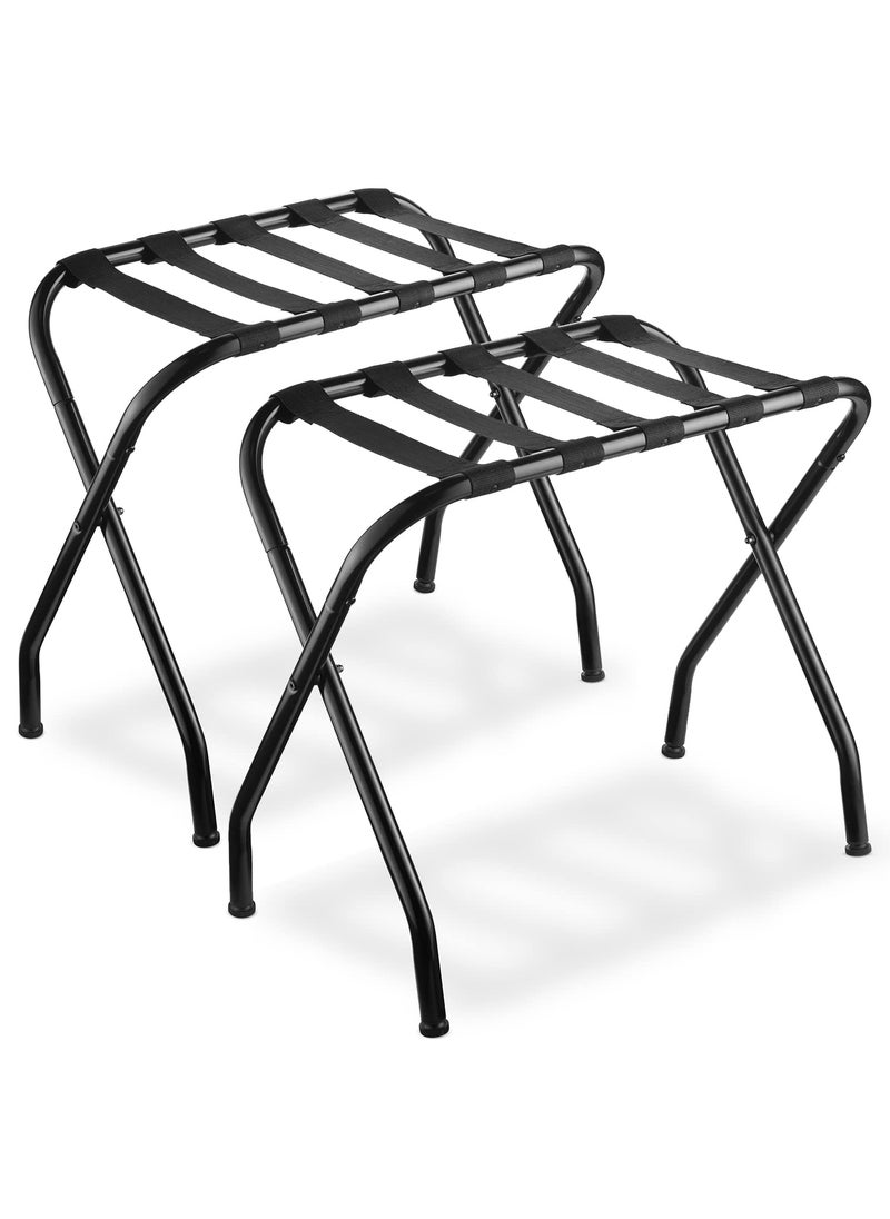 Bartnelli Bartnelli 2Pack Folding Luggage Rack Collapsible Metal Suitcase Stand with Durable Black Nylon Straps for Bedroom Guest Room or Hotel Black Steel 
