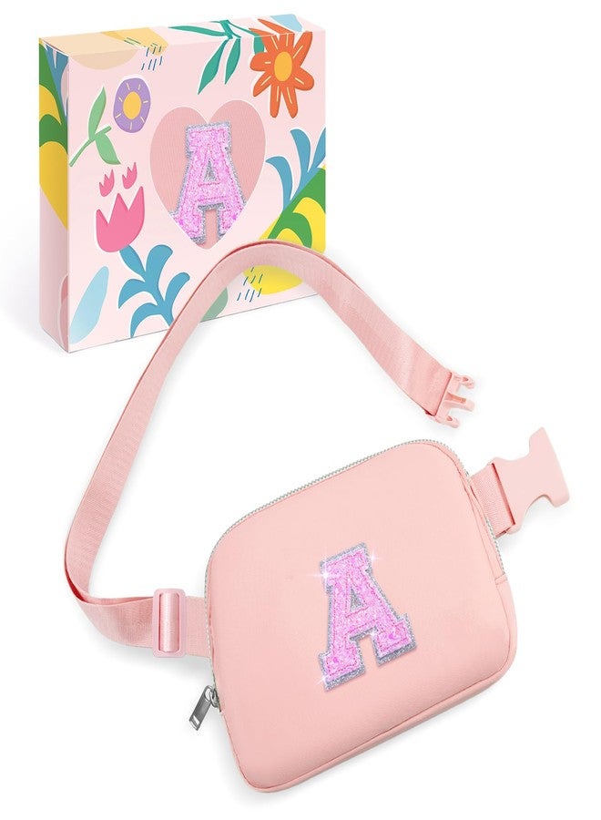 COSHAYSOO Pink Belt Bag Small Waist Fanny Pack Crossbody Purse with Initial Letter Patch for Teen Girl Women, Nylon Cross Body Travel Everywhere Chest Pouch Trendy Birthday Christmas Gift (A) - Image 1