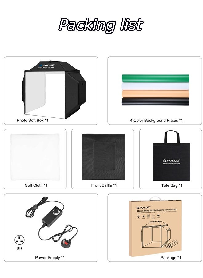 بولوز - ترقية 40 سم Photo Studio Light Box تصوير المنتج خيمة تصوير احترافية مع 480 حبة إضاءة LED و 4 ألوان خلفيات PVC - Image 1