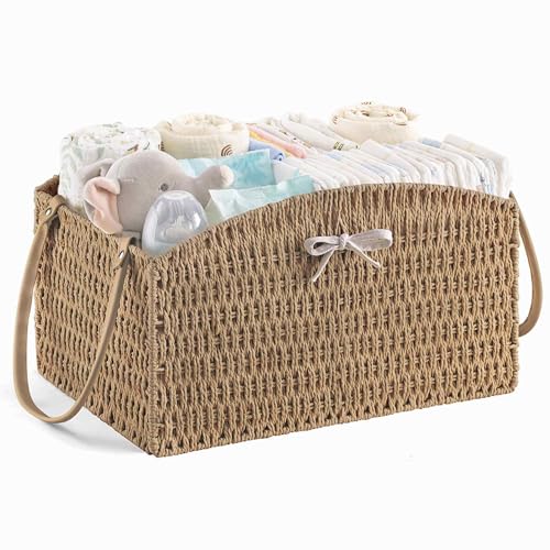 HBlife Diaper Caddy Organizer Large HandWoven Storage Basket for Diapers Baby Essentials Elegant Curved Design Ideal Gift for Baby Shower Registry MustHave - Image 1