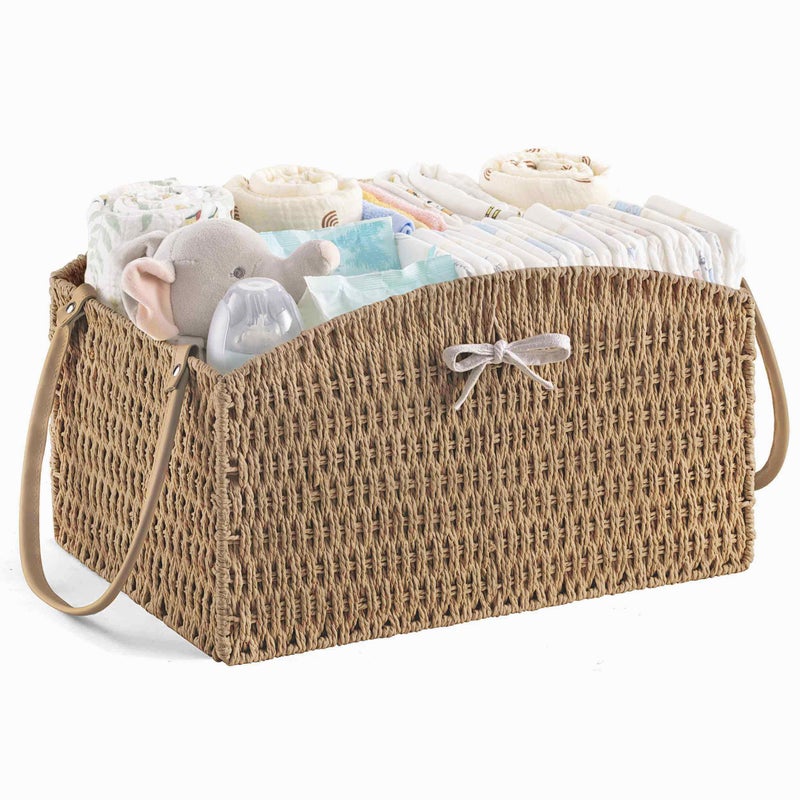 HBlife Diaper Caddy Organizer Large HandWoven Storage Basket for Diapers Baby Essentials Elegant Curved Design Ideal Gift for Baby Shower Registry MustHave - Image 2