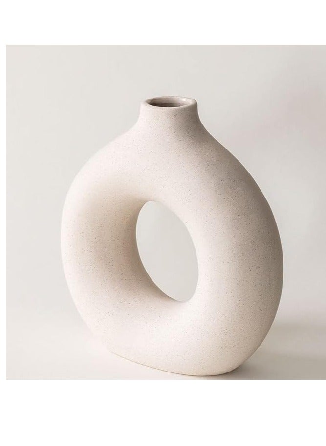 Small White Donut Vase Ceramic Vase For Pampas Grass Table Decorations Centrepiece, Bedroom Accessories, Room Deco Boho Home Mini Vase Ornaments Aesthetic Decor Living Room - Image 1