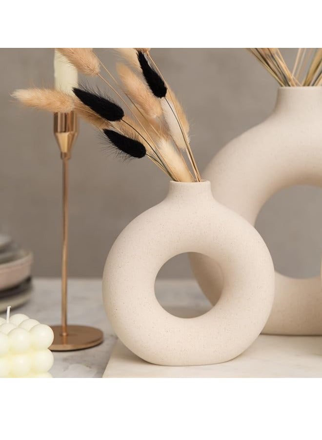 Small White Donut Vase Ceramic Vase For Pampas Grass Table Decorations Centrepiece, Bedroom Accessories, Room Deco Boho Home Mini Vase Ornaments Aesthetic Decor Living Room - Image 2