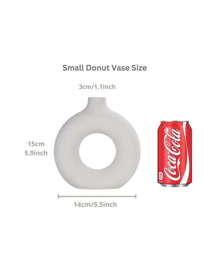 Small White Donut Vase Ceramic Vase For Pampas Grass Table Decorations Centrepiece, Bedroom Accessories, Room Deco Boho Home Mini Vase Ornaments Aesthetic Decor Living Room - Image 3