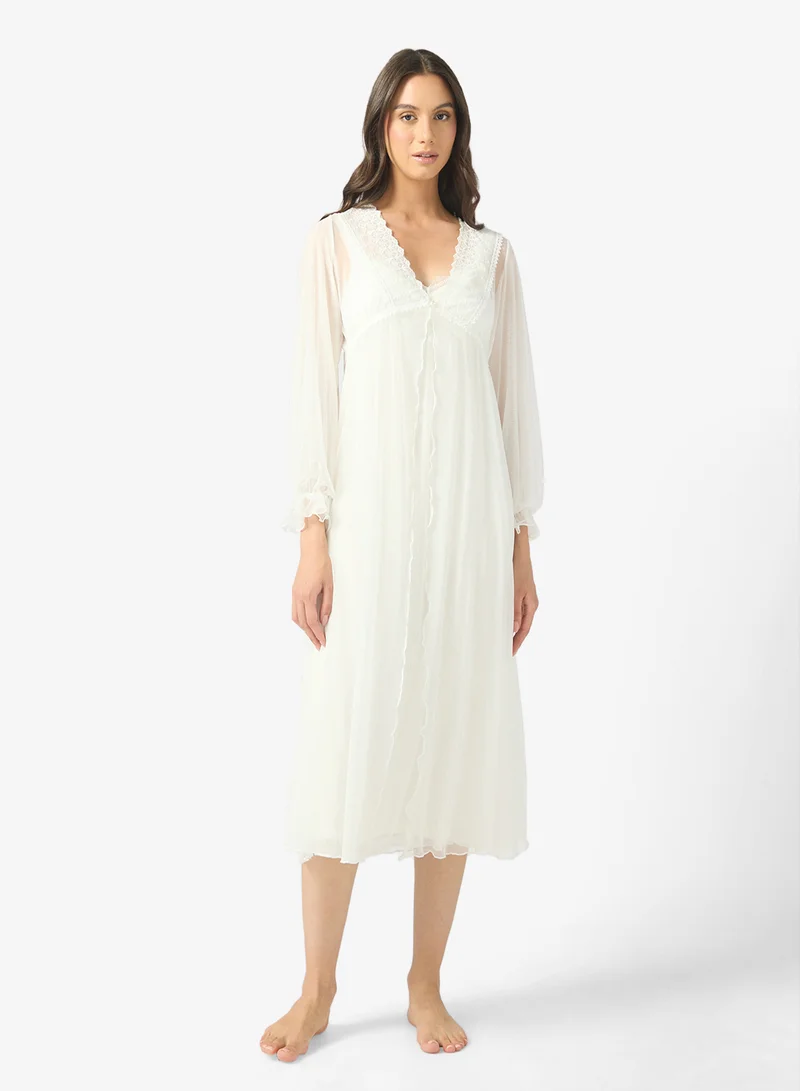 خزانة Night Slip Dress With Sheer Puffed Sleeve Robe