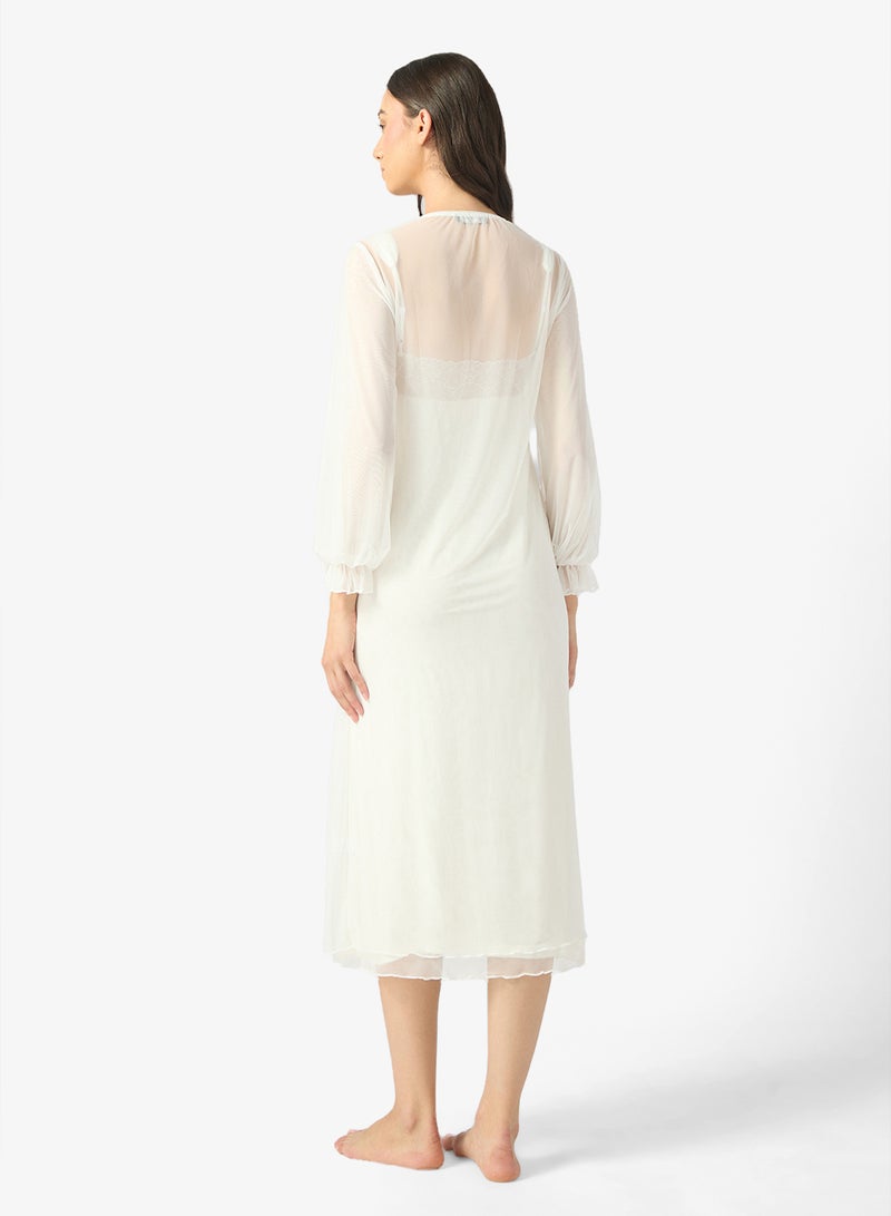 خزانة فستان نوم حريري مع روب بأكمام منفوخة شفافة - Image 2