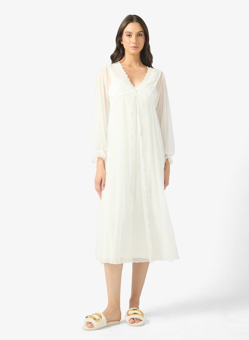 خزانة فستان نوم حريري مع روب بأكمام منفوخة شفافة - Image 5