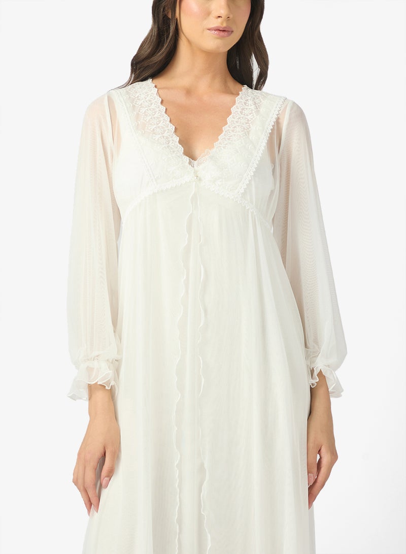 خزانة فستان نوم حريري مع روب بأكمام منفوخة شفافة - Image 3