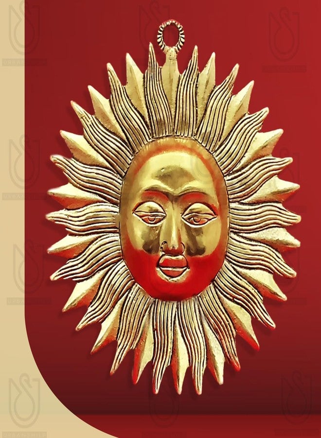 Comelyns Metal Brass Surya Dev, Lord Surya Home Decor, Sun Face Wall Hanging Decoration Sculpture Vastu Figurine Suraj For Positivity At Home&Office, Home For Protect Evil Eye (20 Centimeters) - Image 1