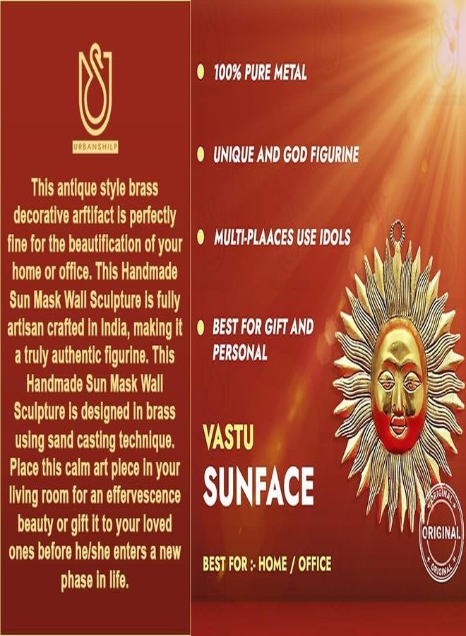 Comelyns Metal Brass Surya Dev, Lord Surya Home Decor, Sun Face Wall Hanging Decoration Sculpture Vastu Figurine Suraj For Positivity At Home&Office, Home For Protect Evil Eye (20 Centimeters) - Image 5