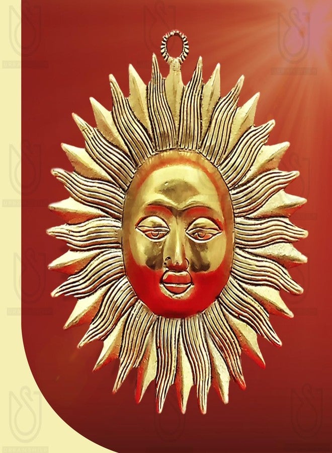 Comelyns Metal Brass Surya Dev, Lord Surya Home Decor, Sun Face Wall Hanging Decoration Sculpture Vastu Figurine Suraj For Positivity At Home&Office, Home For Protect Evil Eye (20 Centimeters) - Image 3
