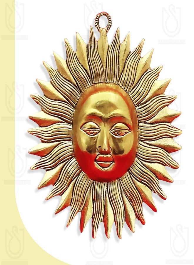 Comelyns Metal Brass Surya Dev, Lord Surya Home Decor, Sun Face Wall Hanging Decoration Sculpture Vastu Figurine Suraj For Positivity At Home&Office, Home For Protect Evil Eye (20 Centimeters) - Image 2