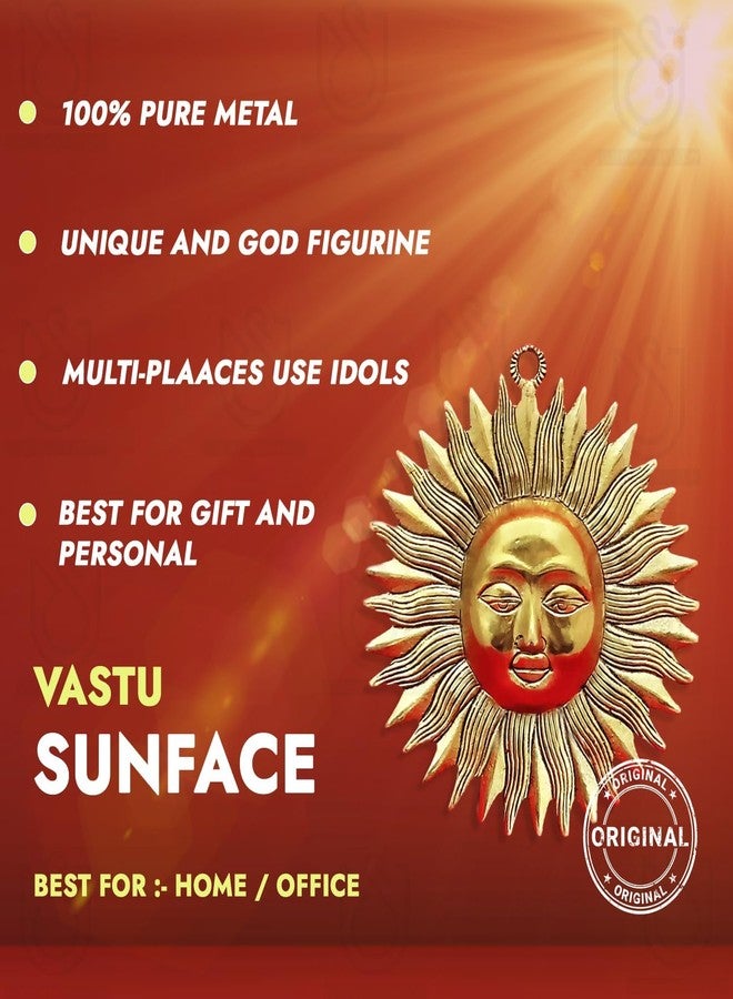 Comelyns Metal Brass Surya Dev, Lord Surya Home Decor, Sun Face Wall Hanging Decoration Sculpture Vastu Figurine Suraj For Positivity At Home&Office, Home For Protect Evil Eye (20 Centimeters) - Image 4