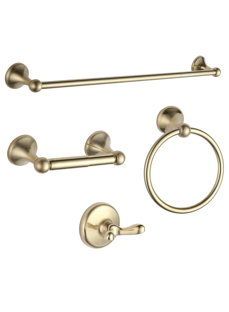 Bathroom Hardware Set, Brushed Shiny Gold Adjustable Expandable Towel Bar 4-Piece Towel Ring Robe Hook Toilet Paper Holder Bathroom Accessory Set Wall Mounted - Image 1