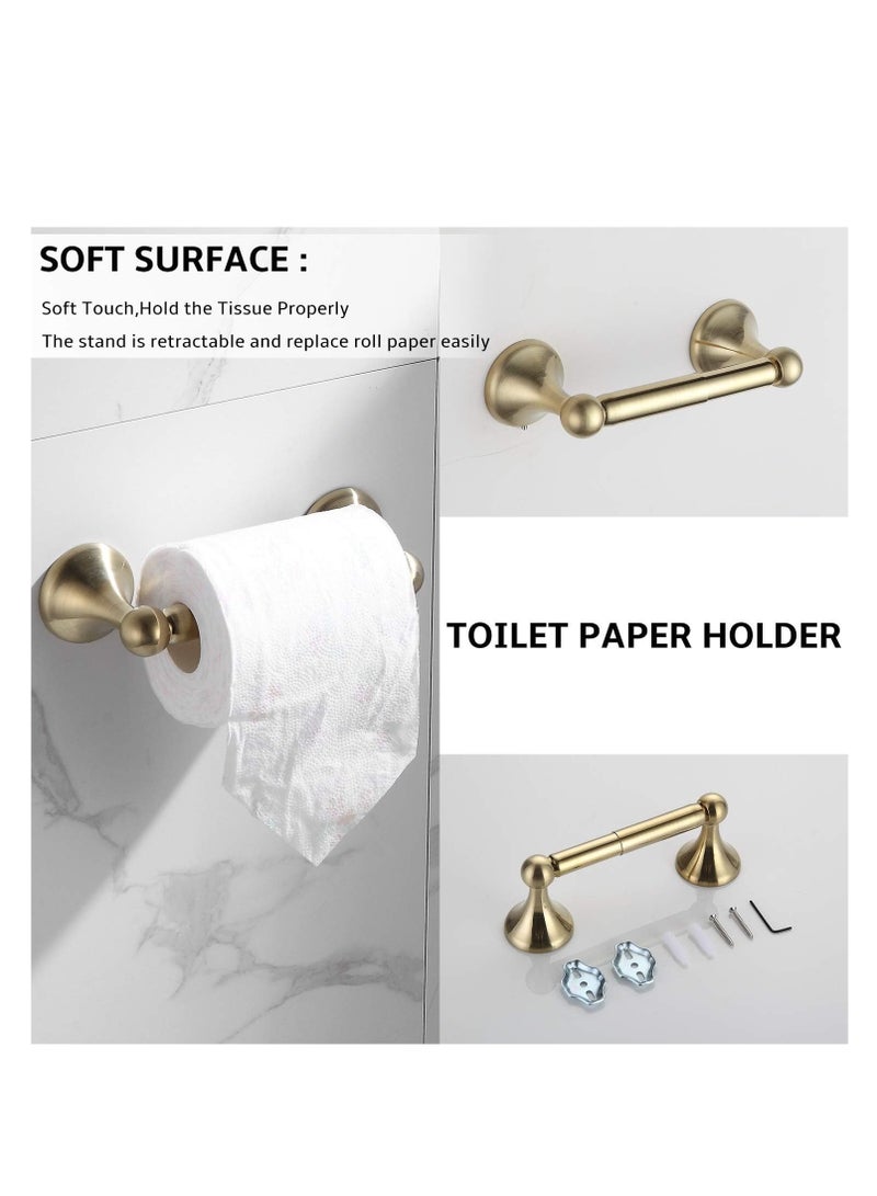 Bathroom Hardware Set, Brushed Shiny Gold Adjustable Expandable Towel Bar 4-Piece Towel Ring Robe Hook Toilet Paper Holder Bathroom Accessory Set Wall Mounted - Image 4