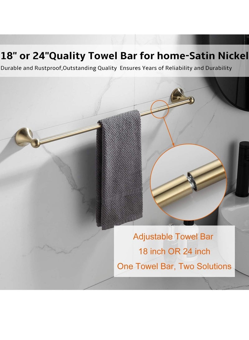Bathroom Hardware Set, Brushed Shiny Gold Adjustable Expandable Towel Bar 4-Piece Towel Ring Robe Hook Toilet Paper Holder Bathroom Accessory Set Wall Mounted - Image 2
