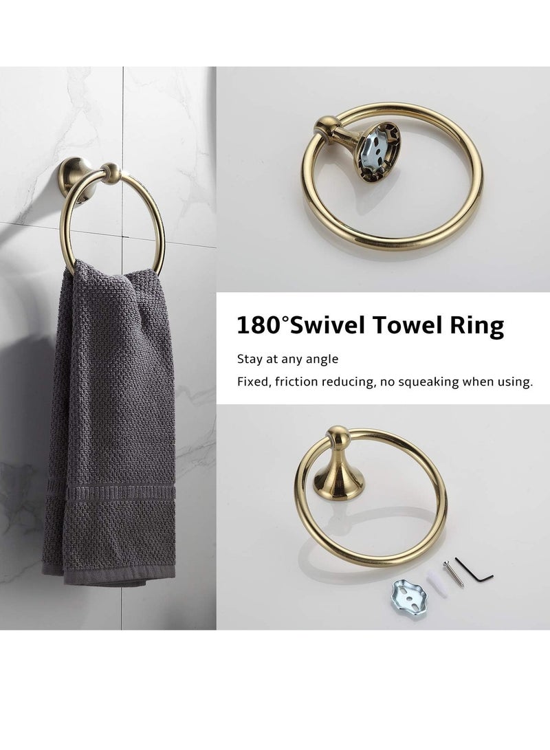 Bathroom Hardware Set, Brushed Shiny Gold Adjustable Expandable Towel Bar 4-Piece Towel Ring Robe Hook Toilet Paper Holder Bathroom Accessory Set Wall Mounted - Image 3