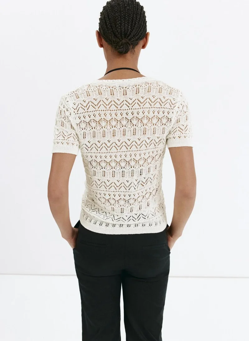 مانجو Short-Sleeve Open-Knit Cardigan