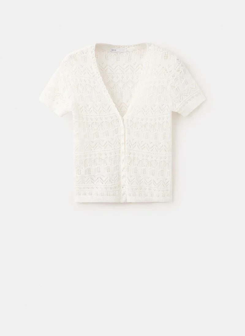 Mango 05-CRUDO Short-Sleeve Open-Knit Cardigan for Women | Best Price UAE