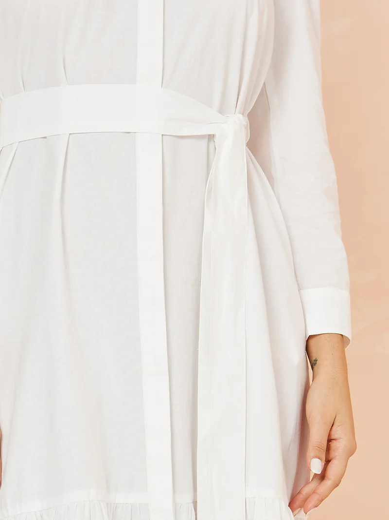 Styli Long Sleeves Concealed Placket Shirt Midi Dress with Tie Belt