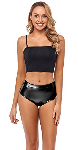 Kepblom Metallic High Waisted Booty Shorts Women's Shiny Cheeky Dance Festival Rave Bottoms (Black,S) - Image 4