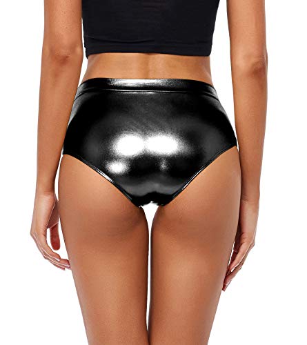 Kepblom Metallic High Waisted Booty Shorts Women's Shiny Cheeky Dance Festival Rave Bottoms (Black,S) - Image 2