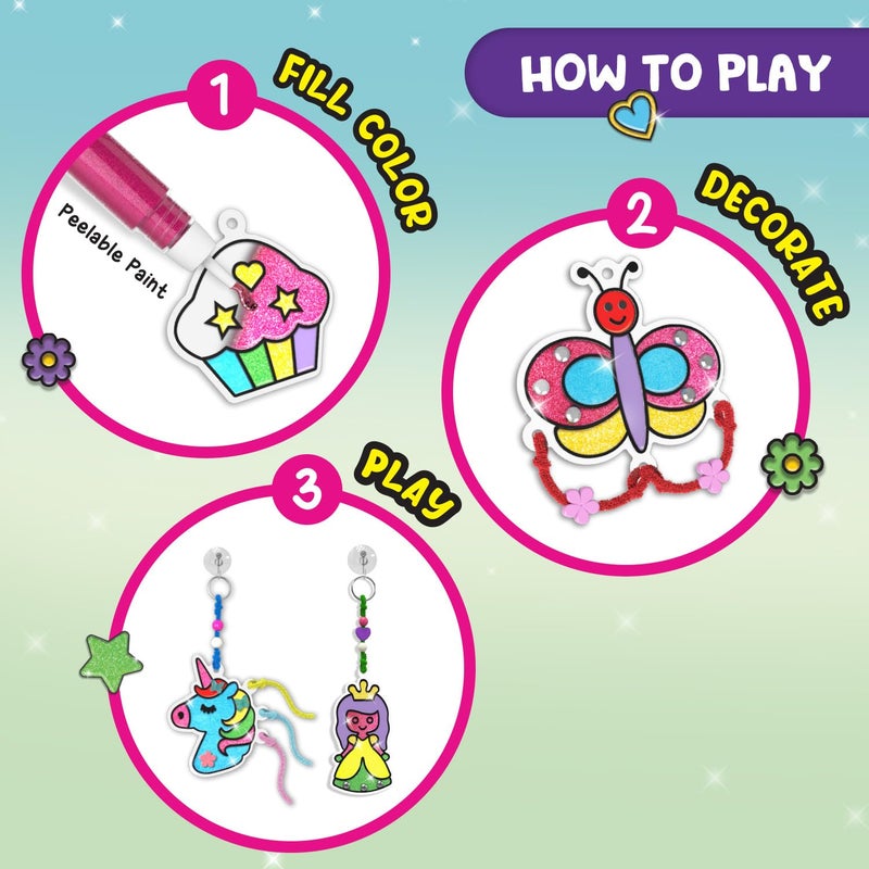 Smartivity مفتاح فن النوافذ للفتيات من 5 إلى 10 سنوات، رسم زجاجي | اصنع أميرة، وحيد القرن، قوس قزح، فراشة والعديد من الأشكال الأخرى | هدية عيد ميلاد من 5، 6، 7، 8، 9، 10 | مجموعة نشاط صيد الشمس - Image 2