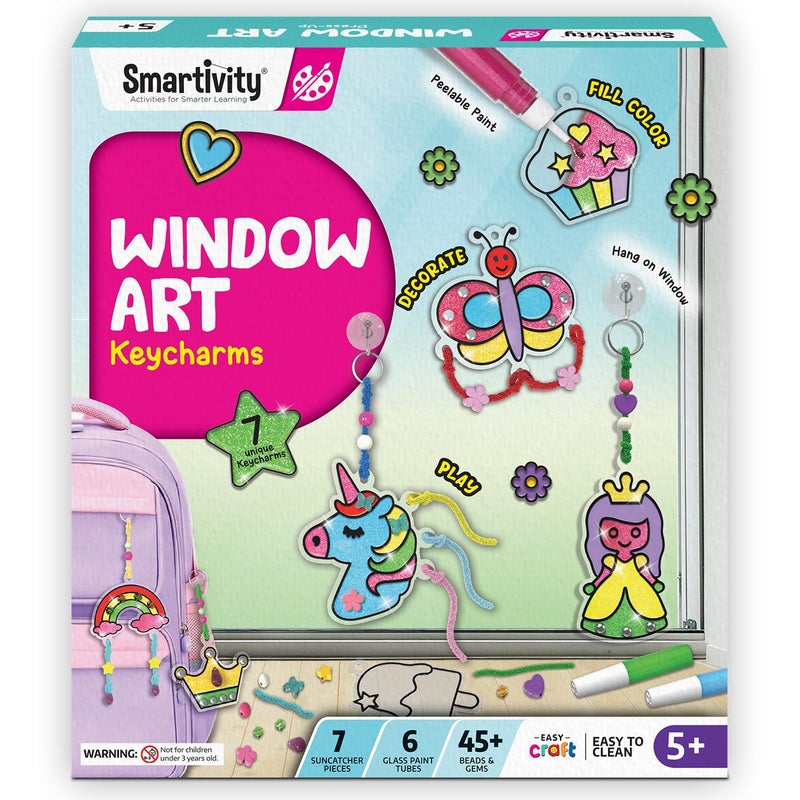 Smartivity مفتاح فن النوافذ للفتيات من 5 إلى 10 سنوات، رسم زجاجي | اصنع أميرة، وحيد القرن، قوس قزح، فراشة والعديد من الأشكال الأخرى | هدية عيد ميلاد من 5، 6، 7، 8، 9، 10 | مجموعة نشاط صيد الشمس - Image 1