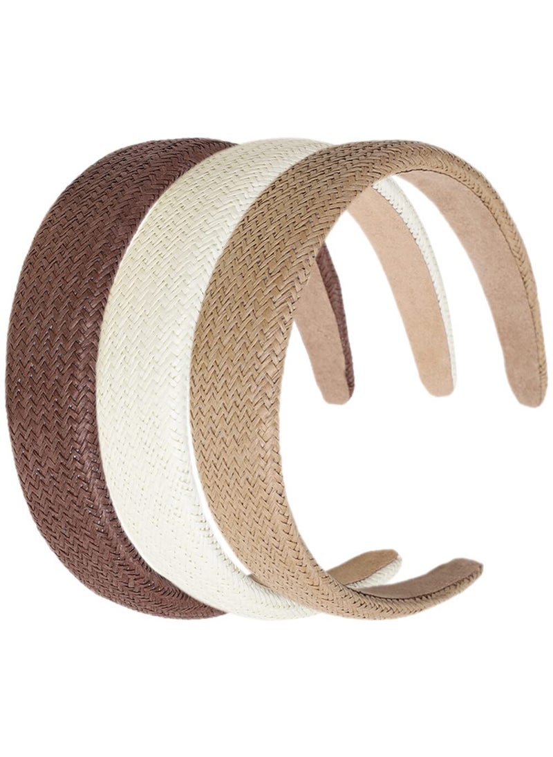 minkissy - minkissy 3Pcs Straw Headbands Fashion Wide Headbands Rattan Boho Headband Non Slip Braided Raffia Head Bands for Beach Autumn Hairband Hair Accessories for Women Teen Girls - Image 1