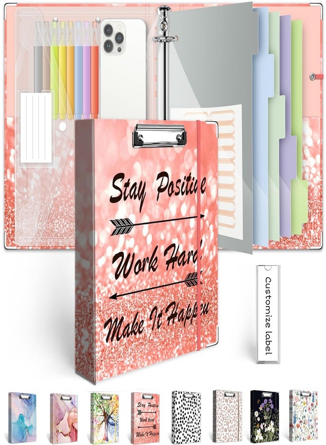BVSSX 3 Ring Binder 1 Inch, Three Ring Binder Organizer with Clipboard, 5-Tabs Pockets Dividers, Plastic Folder, 18 Divider Stikers, Pink Decorative Binder with Pen Loop (Stay Positive, Letter Size) - Image 1