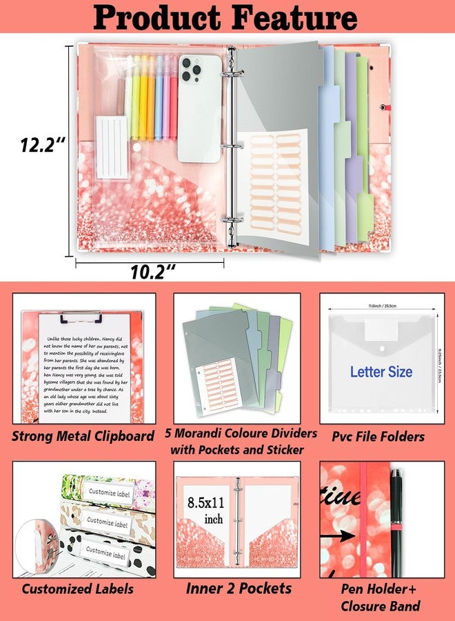 BVSSX 3 Ring Binder 1 Inch, Three Ring Binder Organizer with Clipboard, 5-Tabs Pockets Dividers, Plastic Folder, 18 Divider Stikers, Pink Decorative Binder with Pen Loop (Stay Positive, Letter Size) - Image 2