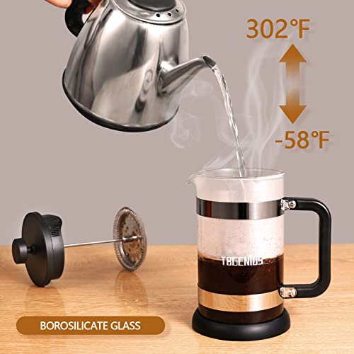 TBGENIUS French Press Coffee Maker 21 oz, Cold Brew Heat Resistant Thickened Borosilicate Coffee Pot, Coffee Presses 600 ml, Tea and Frothed Milk Press (Black，21Ounce) - Image 4
