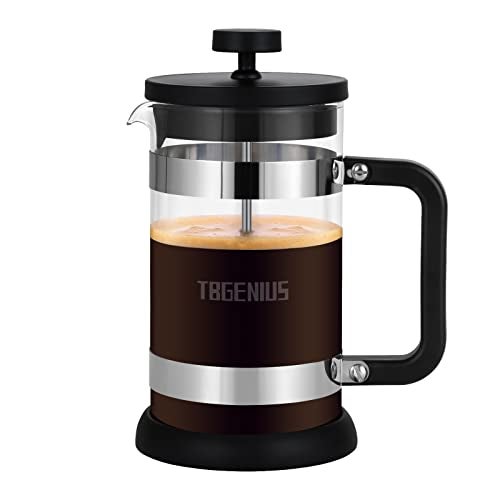 TBGENIUS French Press Coffee Maker 21 oz, Cold Brew Heat Resistant Thickened Borosilicate Coffee Pot, Coffee Presses 600 ml, Tea and Frothed Milk Press (Black，21Ounce) - Image 1
