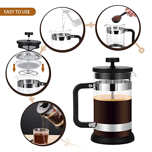 TBGENIUS French Press Coffee Maker 21 oz, Cold Brew Heat Resistant Thickened Borosilicate Coffee Pot, Coffee Presses 600 ml, Tea and Frothed Milk Press (Black，21Ounce) - Image 3