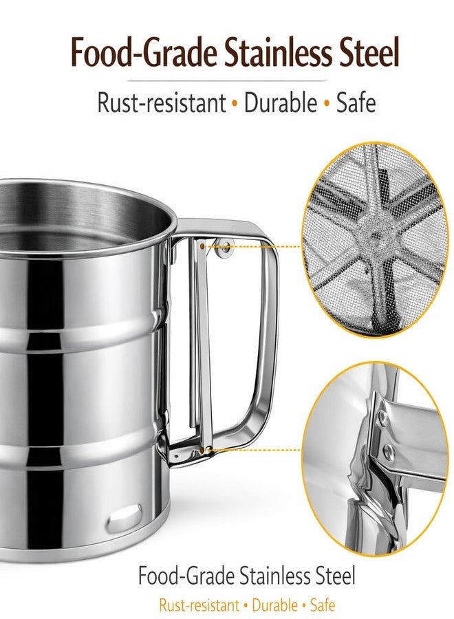 CAVERNSHOP Stainless Steel Flour Sifter | Hand Press Atta Channi for Baking & Cooking | Rust-Resistant Kitchen Flour Sieve, Large Capacity - Image 4