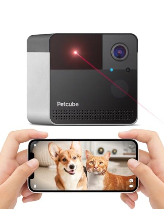 Petcube بلاي 2 | كاميرا ذكية عالية الدقة مدعومة بالذكاء الاصطناعي مع مؤشر ليزر، زاوية عرض عريضة 160°، صوت ثنائي الاتجاه مع 4 ميكروفونات - شاهد، تحدث، العب مع حيوانك الأليف من أي مكان، رؤية ليلية، متوافقة مع أليكسا، أندرويد و iOS - رمادي - Image 1