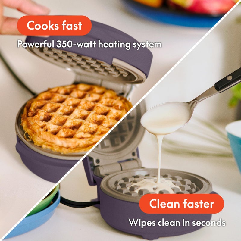 bella Snack-n-Store Mini Waffle Maker, EverGoodâ„¢ Ceramic Nonstick Coating, Cord Wrap, Ready Indicator Light & Cool Touch Handles, Stackable Design & Customizable Plates, 350 Watt, Plum - Image 5