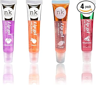 Nicka K New York NK lip gloss gel 15ml Vitamin E Shiny Nourishes Blueberry Peach Mango and Watermelon flavoured by Nicka K Multi Pack Of 4 - Image 1