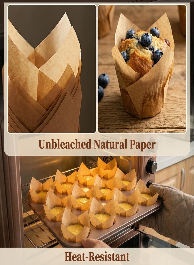 KORCCI 200pcs Tulip Cupcake Liners,Greaseproof & Sturdy Muffin Liners, Unbleached Parchment Baking Cups, Easy Release Natural Cupcake Wrappers for Baking, Party, Wedding & Christmas - Image 2