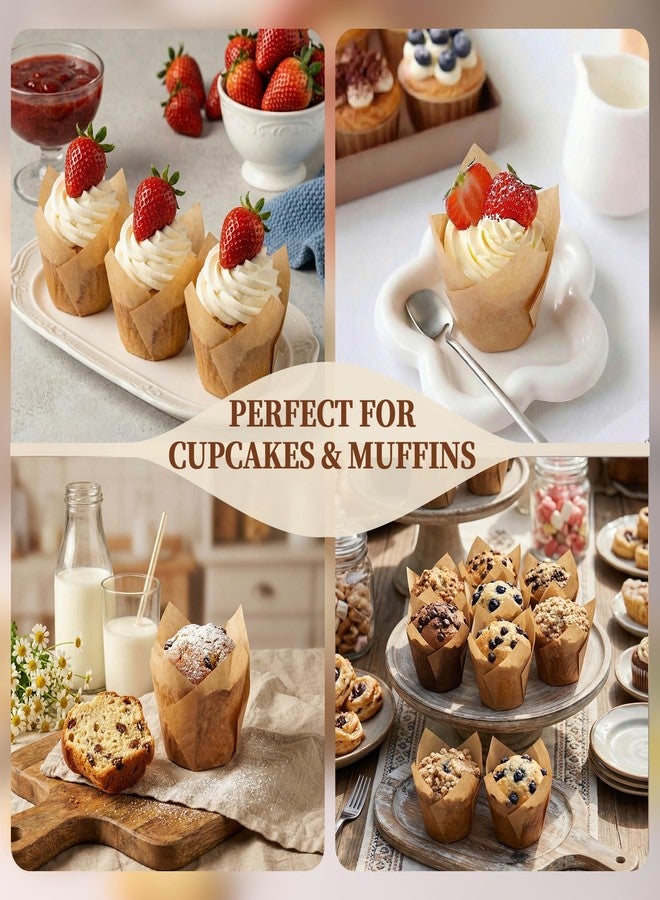 KORCCI 200pcs Tulip Cupcake Liners,Greaseproof & Sturdy Muffin Liners, Unbleached Parchment Baking Cups, Easy Release Natural Cupcake Wrappers for Baking, Party, Wedding & Christmas - Image 5