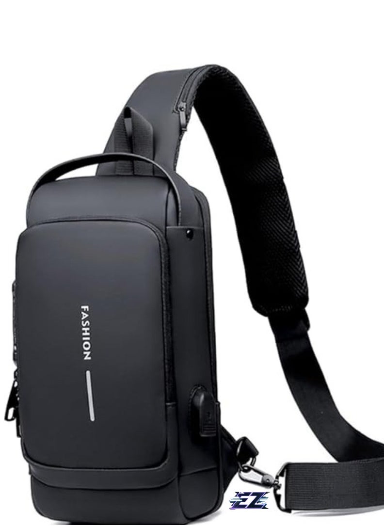 ELTRAZONE Waterproof Leather Crossbody Sling Bag with USB Charging Port for Men and Women – Versatile Shoulder Backpack for Travel and Hiking  - Image 1
