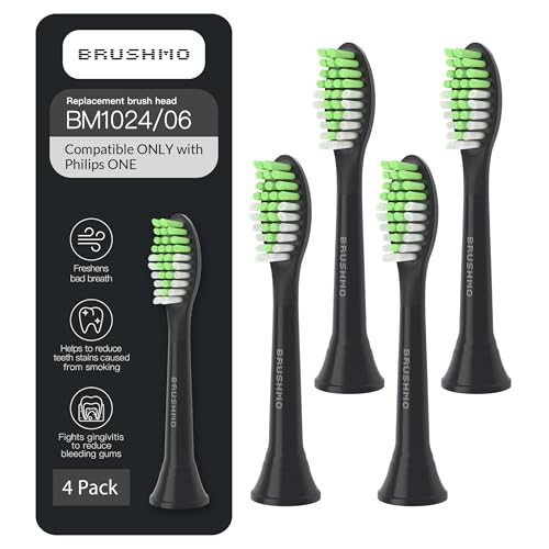 Brushmo Replacement Toothbrush Heads, Compatible with Philips One for Sonicare Electric Toothbrush Handles HY1022, 4 Standard Heads with Tongue Cleaner, Soft Dupont Bristles, BM124m, Shadow Black - Image 1